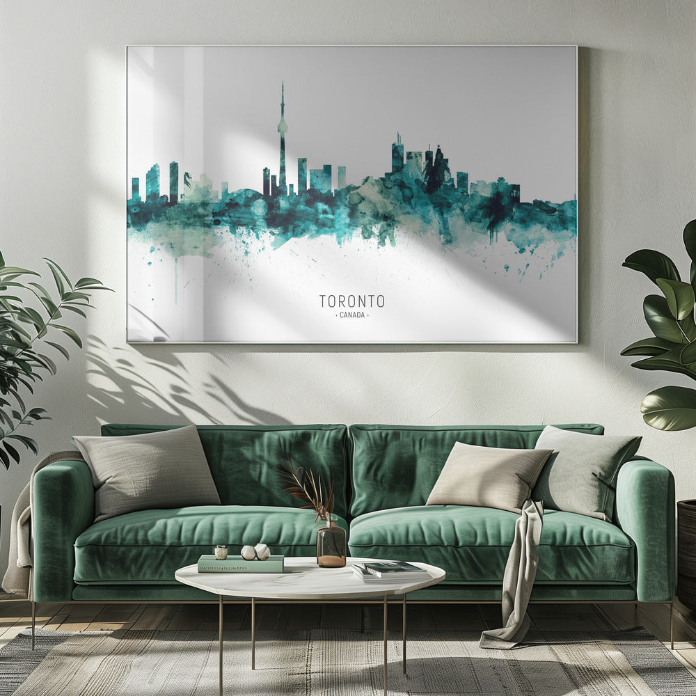 Wall art Toronto Canada Skyline-20X16inches-In White Floating Frame