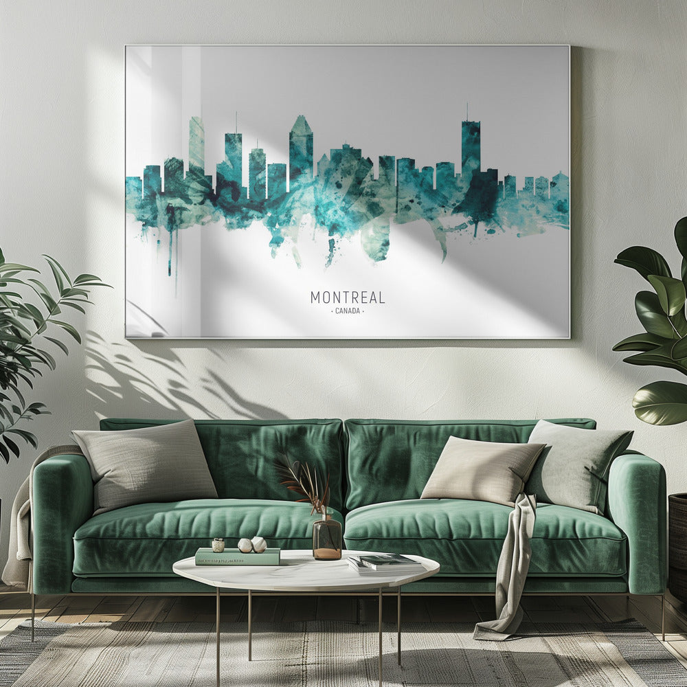 Wall art Montreal Canada Skyline-20X16inches-In White Floating Frame