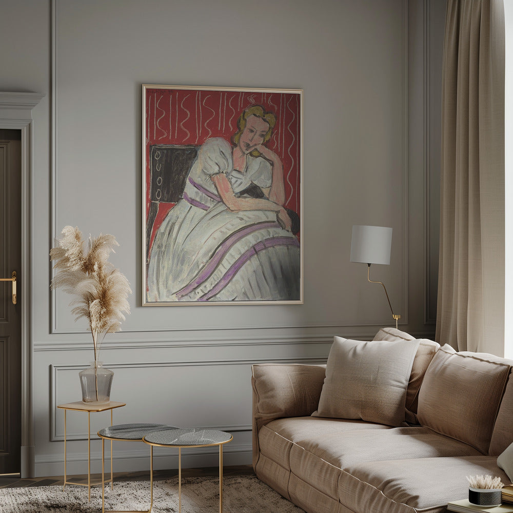 Artwork Jeune Femme Assise En Robe Grise -inches