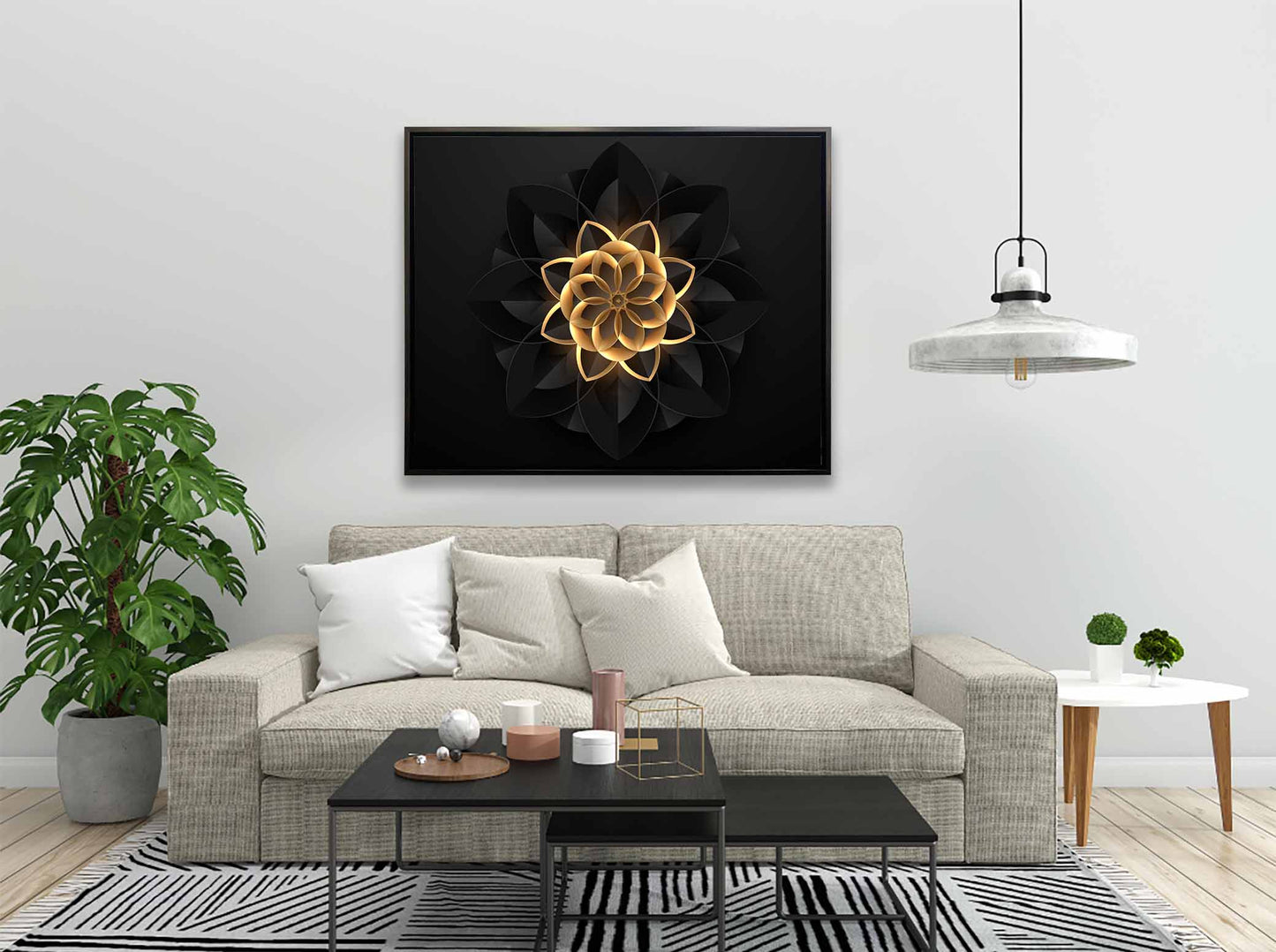 Abstract Flower in Black and Gold- Fine and Modern wall art - Gold varnish