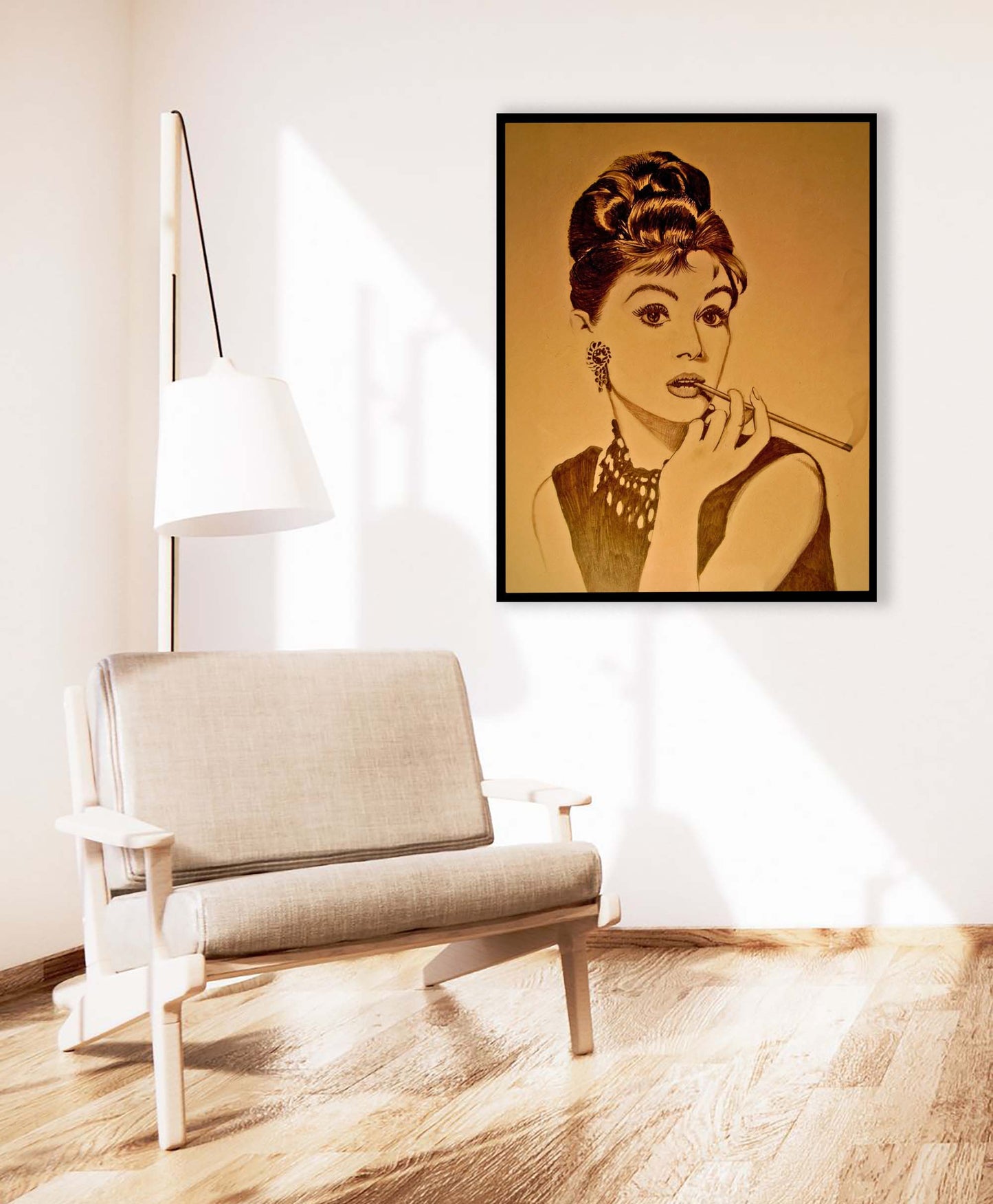 Audrey in Sepia-Wall art decor-Fine Art-Gold varnish