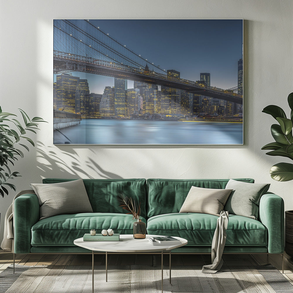 Artwork New York - Blue Hour over Manhattan20X16inches- White Frame