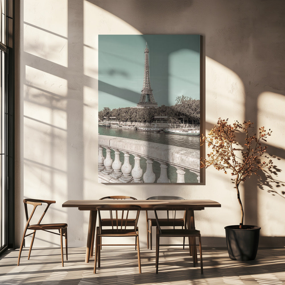 PARIS Eiffel Tower; River Seine Wall Artwork In Black Floating Frame