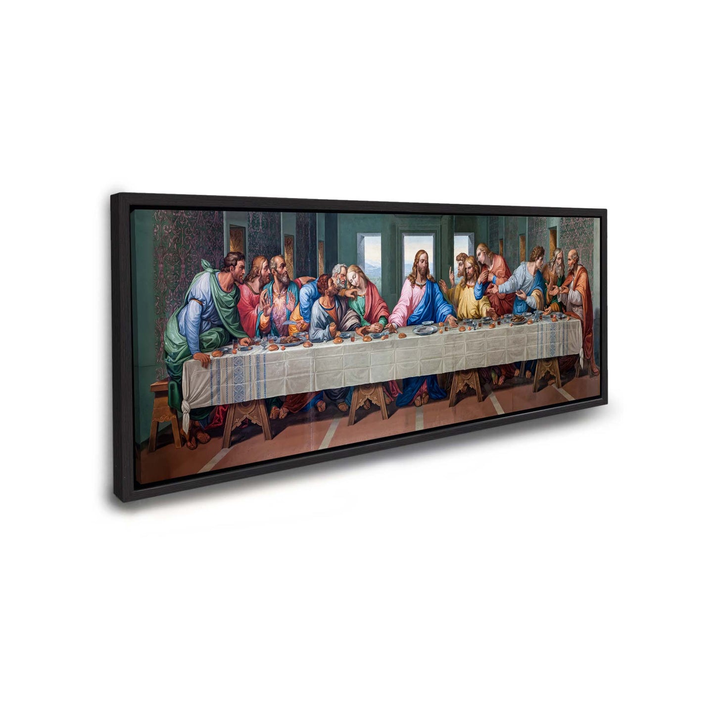Last Supper Large Canvas Canvas-Christian Art in black Floating Frame