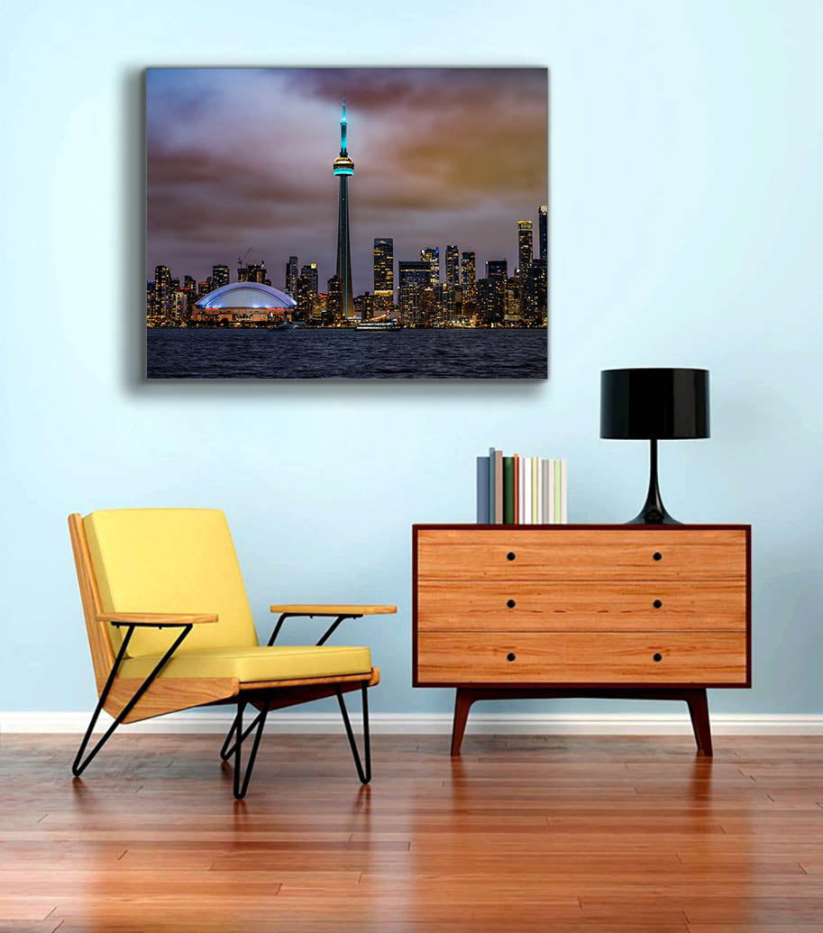 The CN Tower, Roger Center and Lake Ontario at sunset-Cities Skyline-Wall decor
