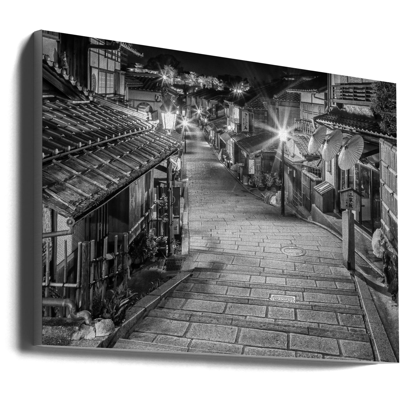 Ninen-zaka in historic Kyoto in the evening - monochrome Wall Artwork Gallery Wrapped (Ready to Hang)
