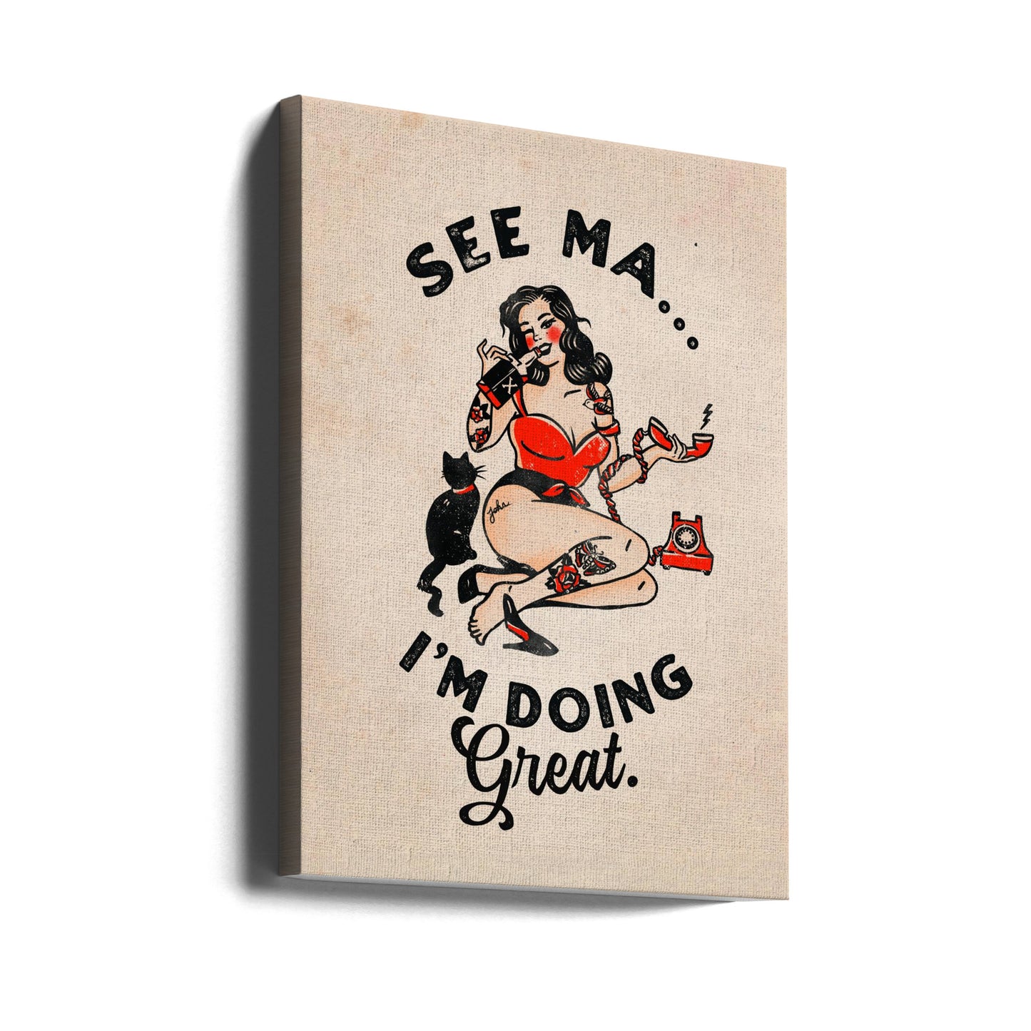 Wall art See Ma Poster Funny Vintage Pinup Girl & Cat