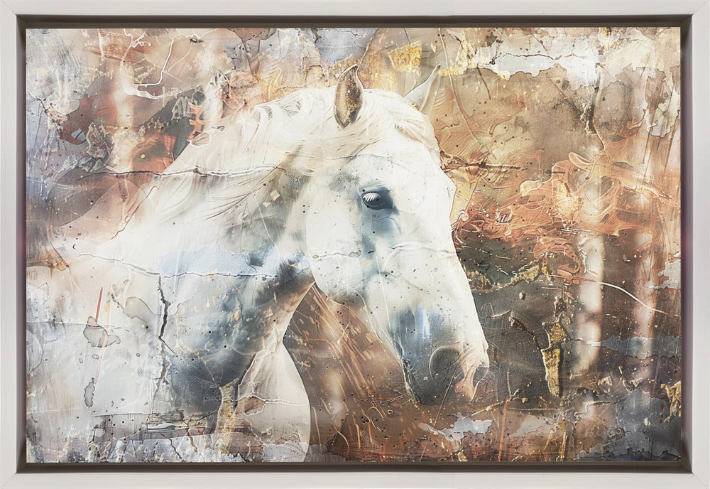 Horse Animal Vintage Art Illustration Wallart 05 Wall Artwork In Black Floating Frame