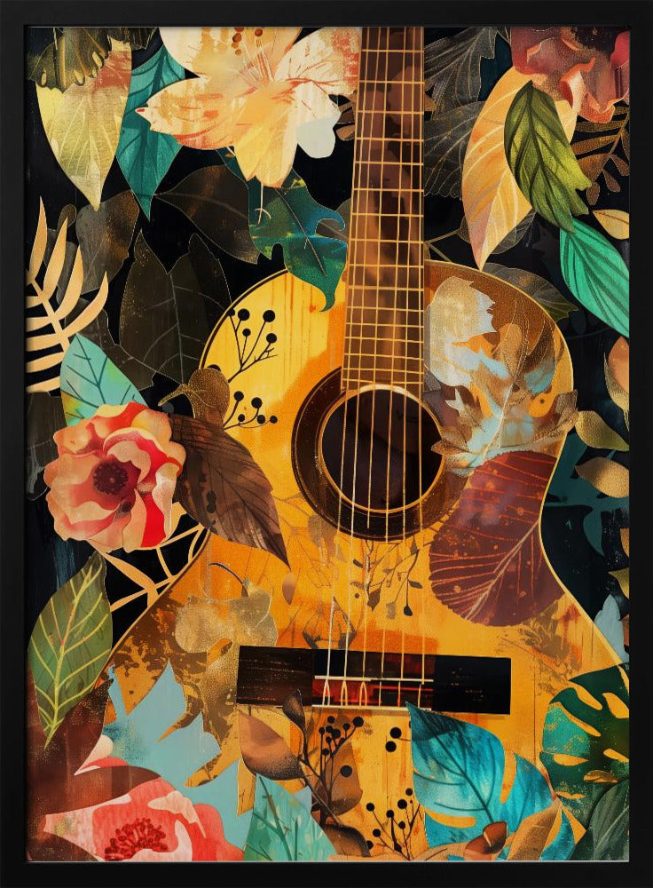 Music Guitar Collage (2) Wall Artwork In White Floating Frame