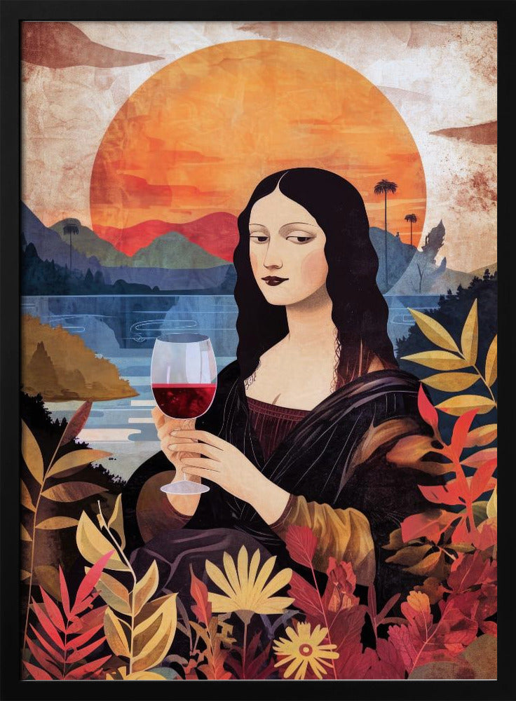 canvas prints Mona Lisa Chill Out Watercolor Digital Painting24X36inches- White Frame