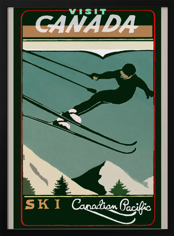 Wall art Winter Tourism: Vintage Ski Canada Poster-24X36inches-In White Floating Frame