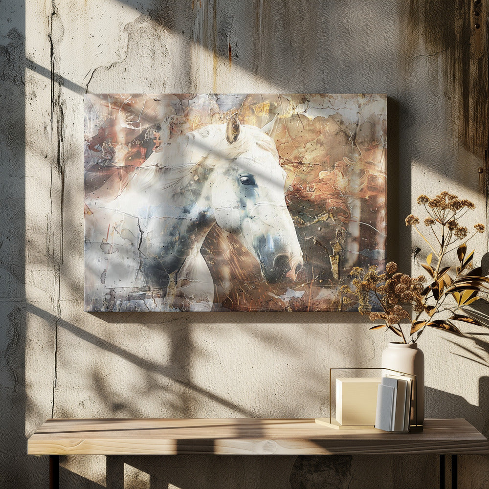 Horse Animal Vintage Art Illustration Wallart 05 Wall Artwork In White Floating Frame