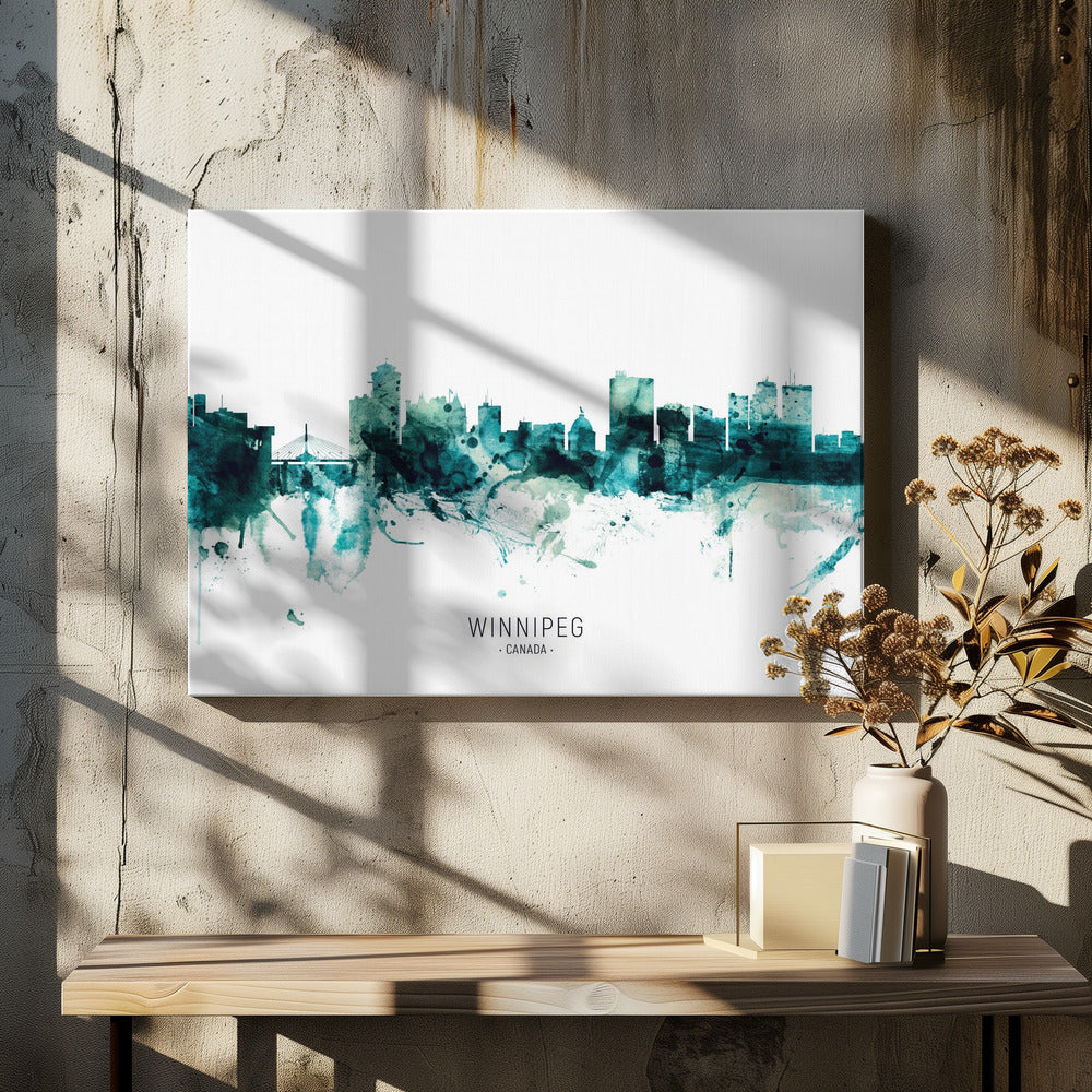 Wall art Winnipeg Canada Skyline-48X36inches-In Black Floating Frame