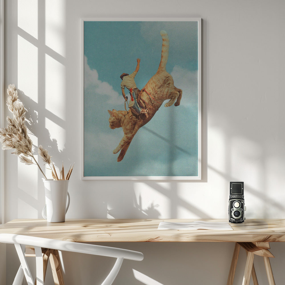Meehaw Rodio Cat Wall Artwork In White Floating Frame