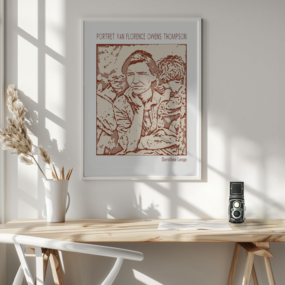 canvas prints Line Art Minimalist – Portret Van Florence Owens Thompson – Dorothea Lange36X48inches- White Frame