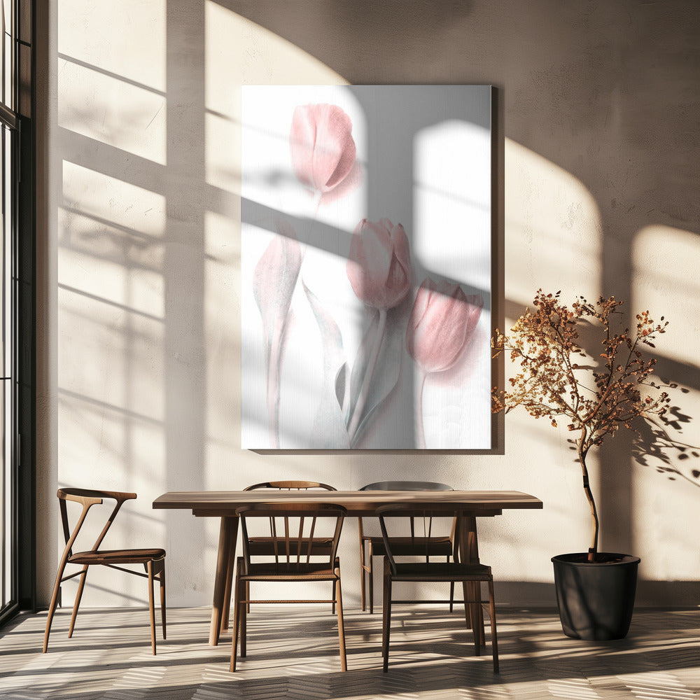 Sweet Pink Flower Wall Artwork In White Floating Frame