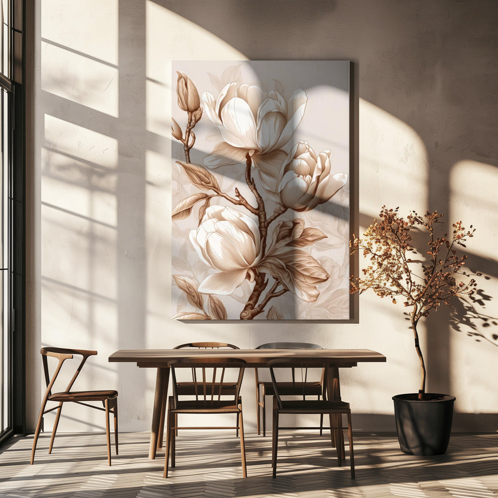 Beige Flowers 2 Wall Artwork In White Floating Frame
