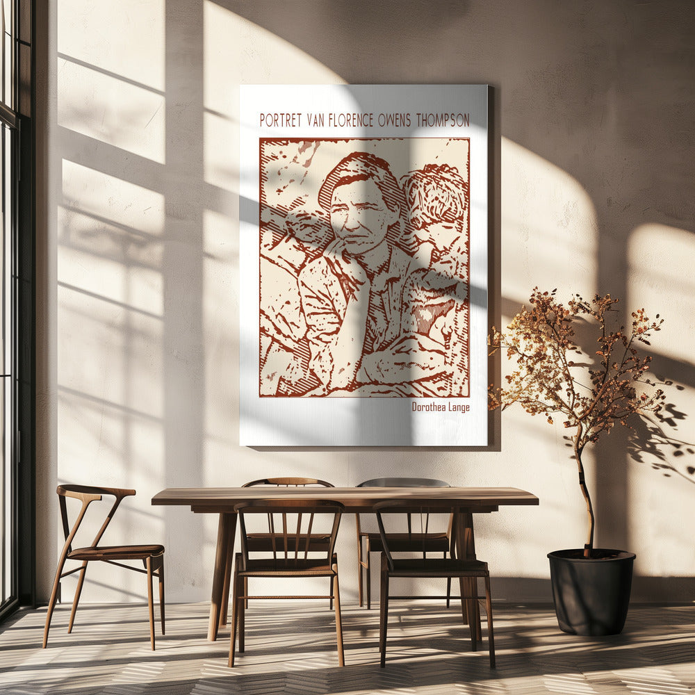 canvas prints Line Art Minimalist – Portret Van Florence Owens Thompson – Dorothea Lange36X48inches- Black Frame