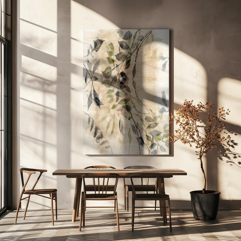 Artwork- Colour Washed Leaves No7-24X36inches-In Black Floating Frame