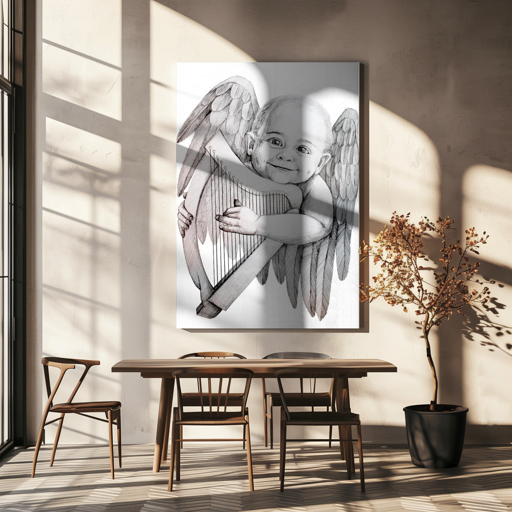 canvas prints Joyfully Playing A Harp36X48inches- Black Frame