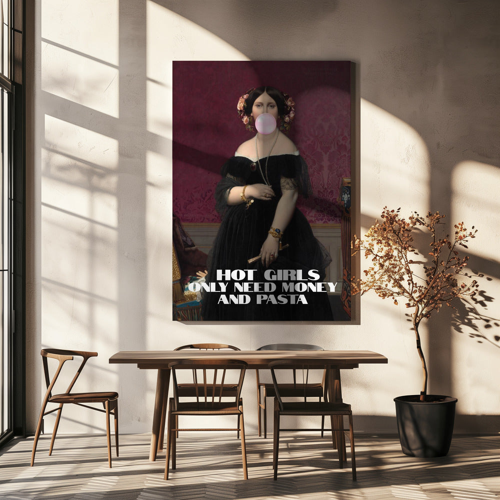 canvas prints Hot Girls Only Need Money and Pasta36X48inches- Black Frame