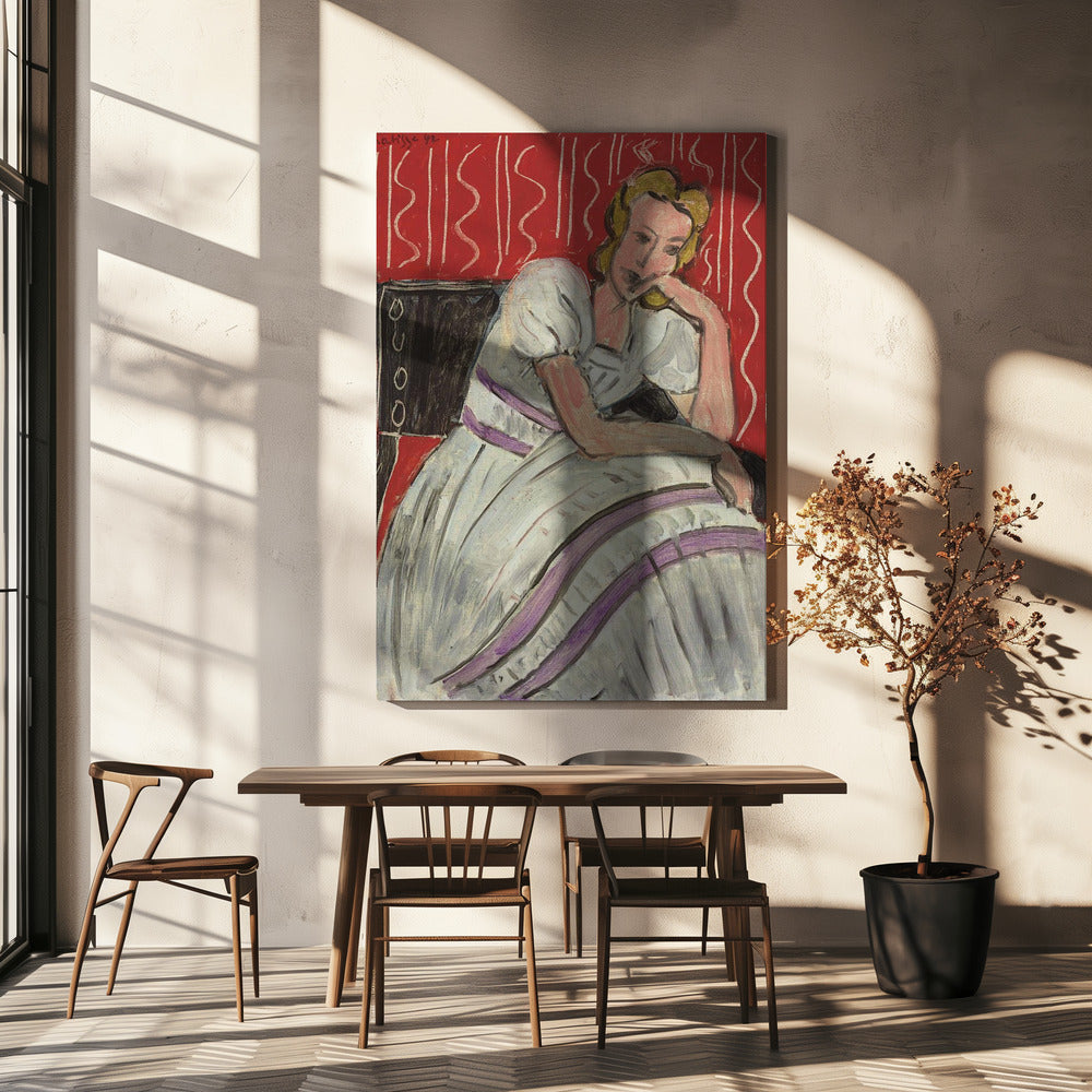 Artwork Jeune Femme Assise En Robe Grise -inches