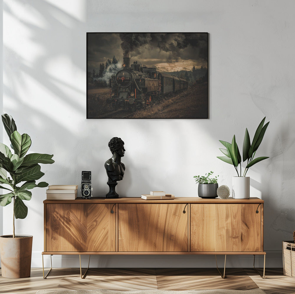 Gold digger train Wall Artwork In White Floating Frame