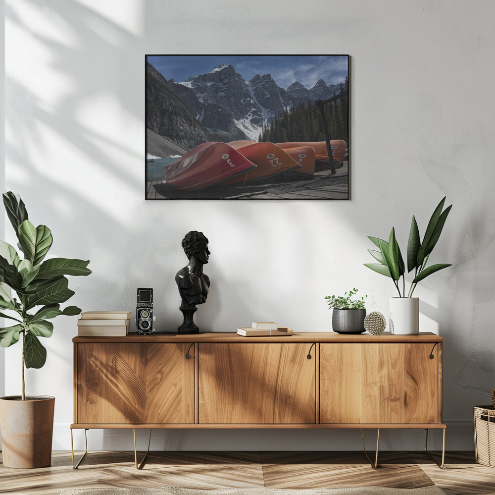 Wall art Four peaks-48X36inches-In White Floating Frame