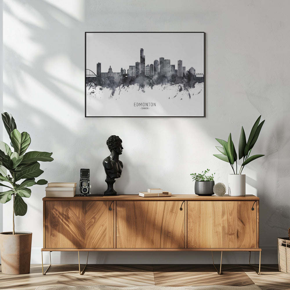 Wall art Edmonton Canada Skyline-48X36inches-In White Floating Frame