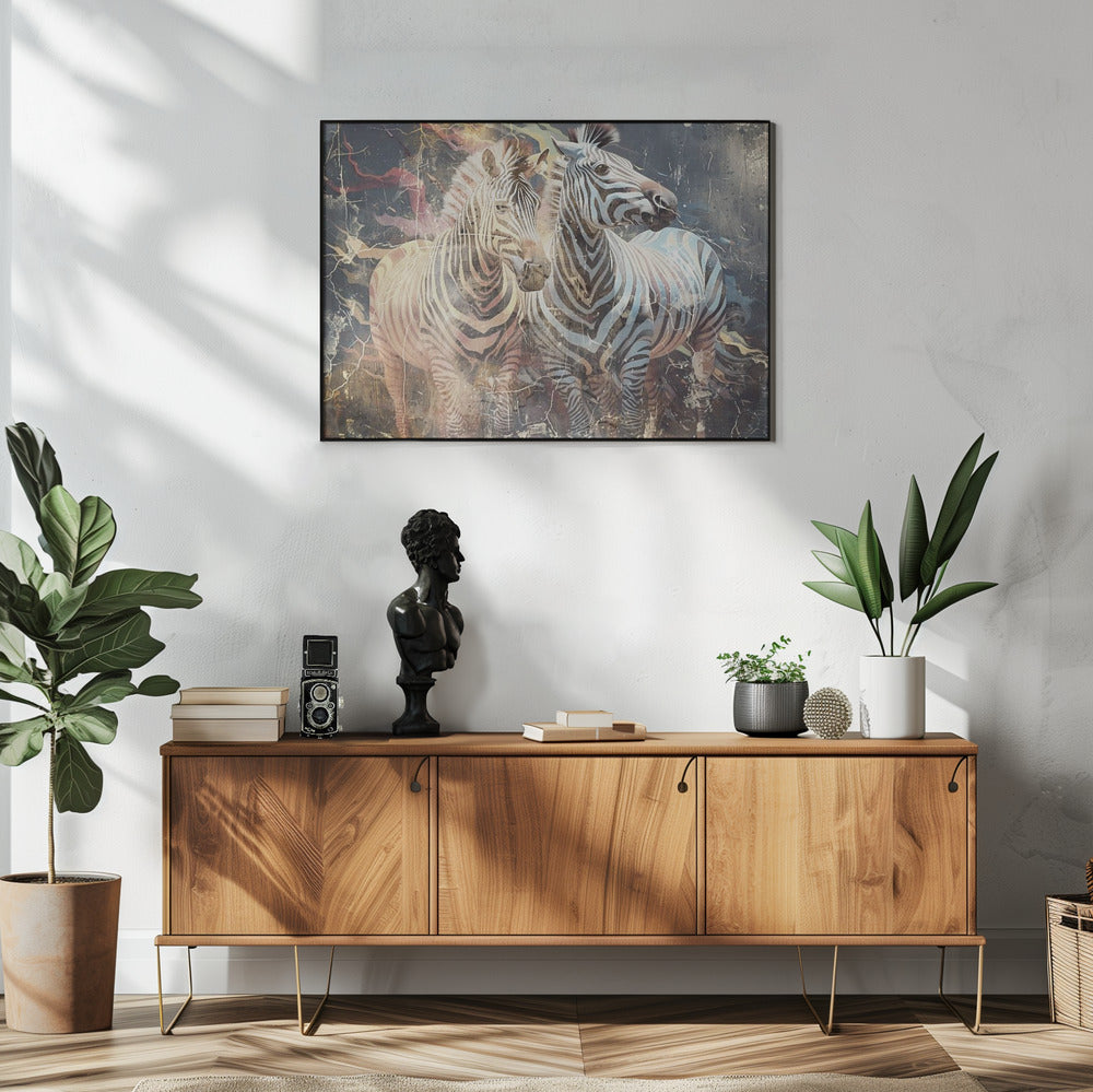 Zebra Animal Vintage Art Illustration Wallart 03 Wall Artwork In White Floating Frame