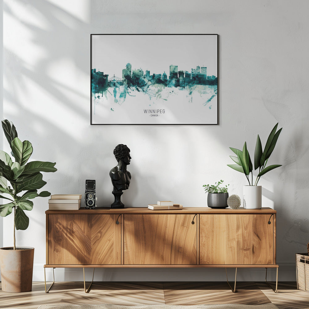 Wall art Winnipeg Canada Skyline-48X36inches-In White Floating Frame