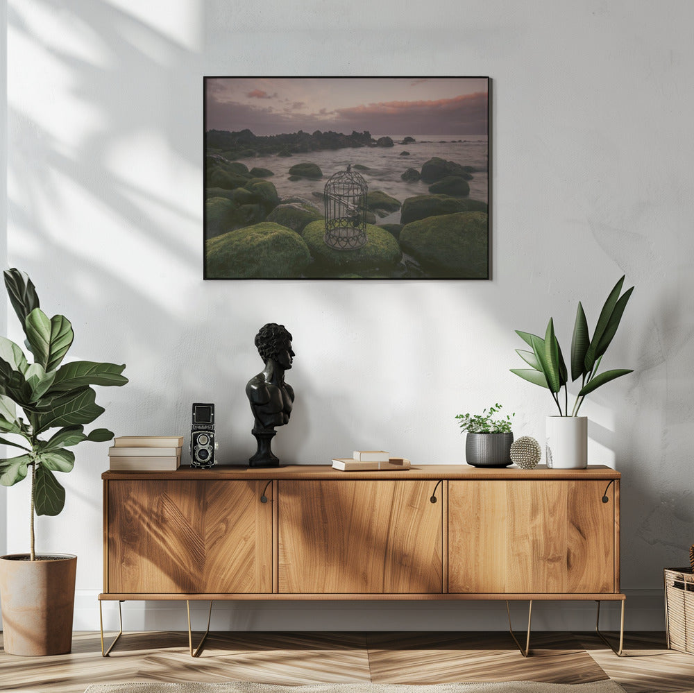 Wall art Free yourself!-48X36inches-In White Floating Frame