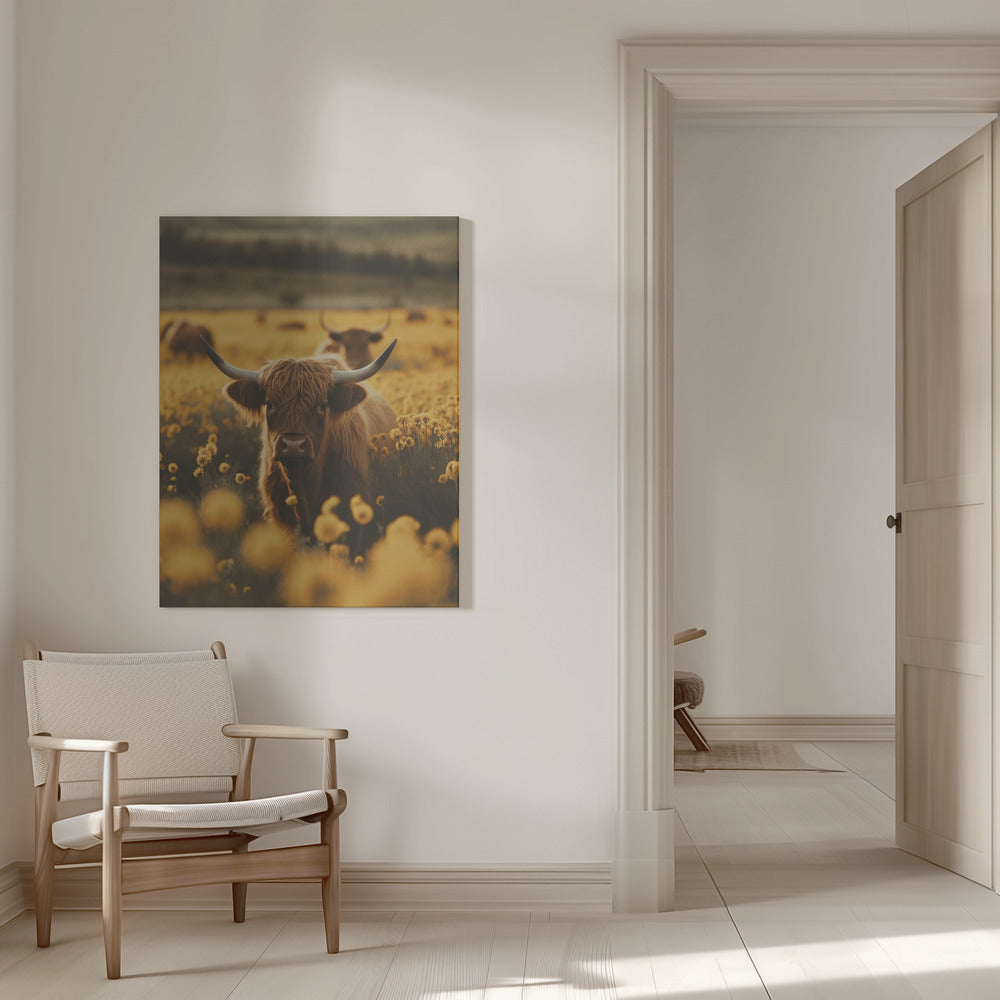 Highland Cows In Flower Field Wall Artwork 0