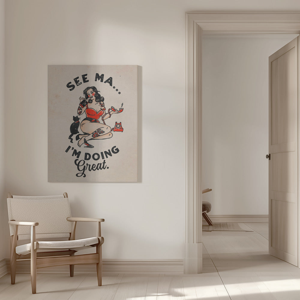 Wall art See Ma Poster Funny Vintage Pinup Girl & Cat