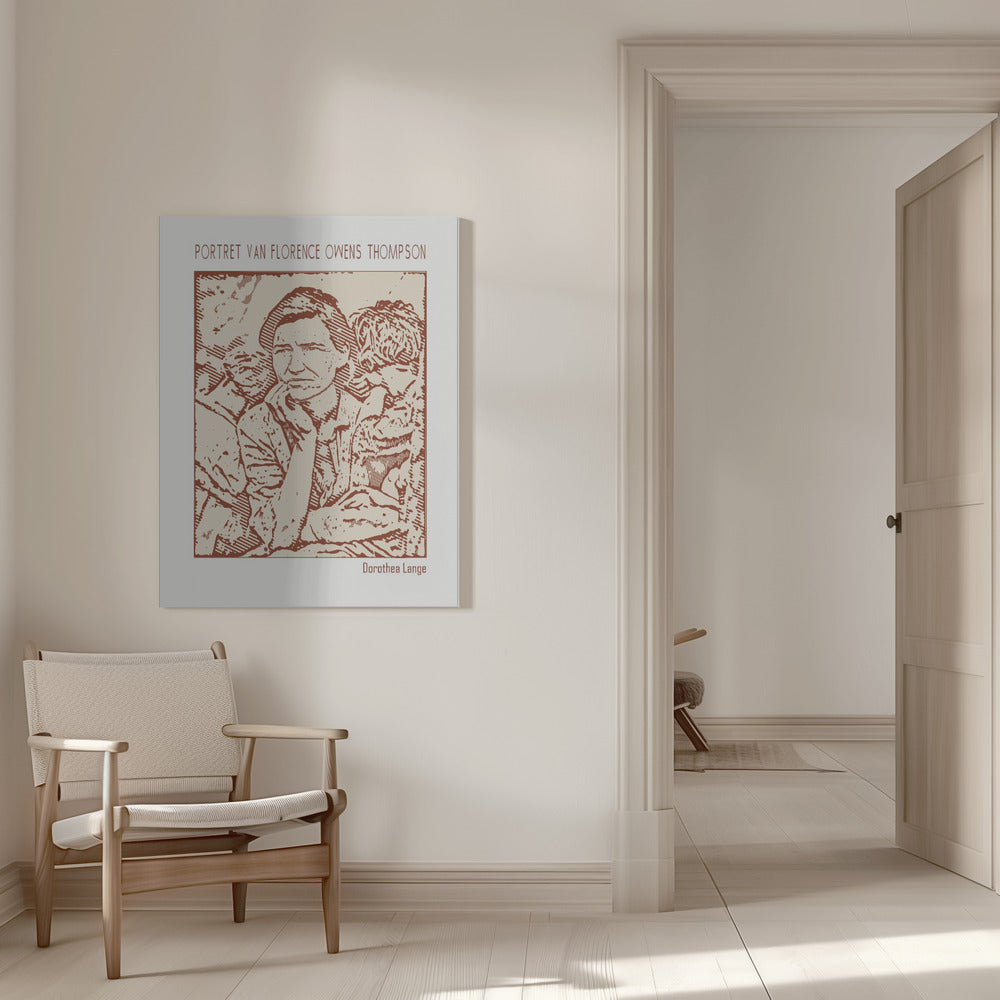 canvas prints Line Art Minimalist – Portret Van Florence Owens Thompson – Dorothea Lange16X20inches- White Frame