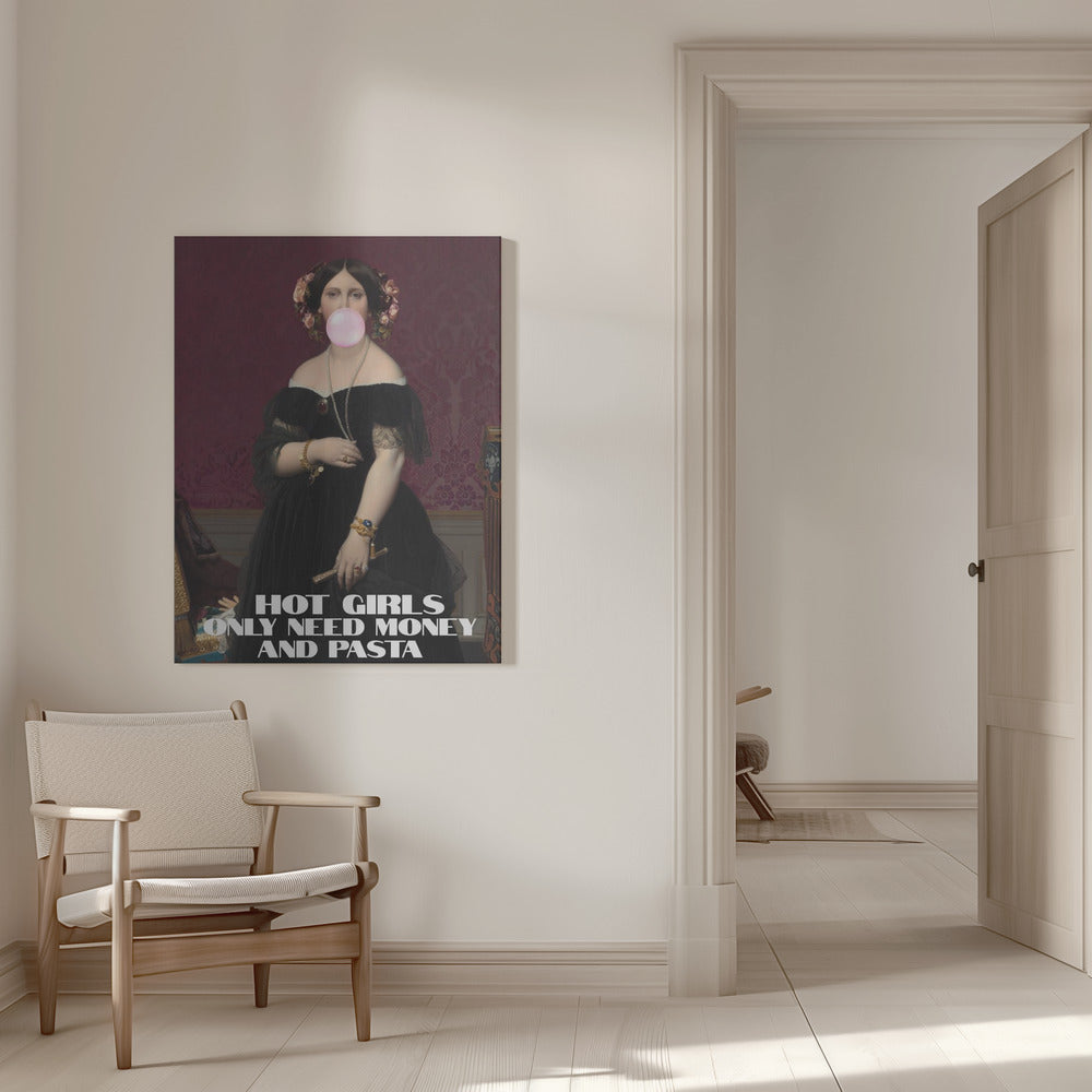 canvas prints Hot Girls Only Need Money and Pasta16X20inches- White Frame