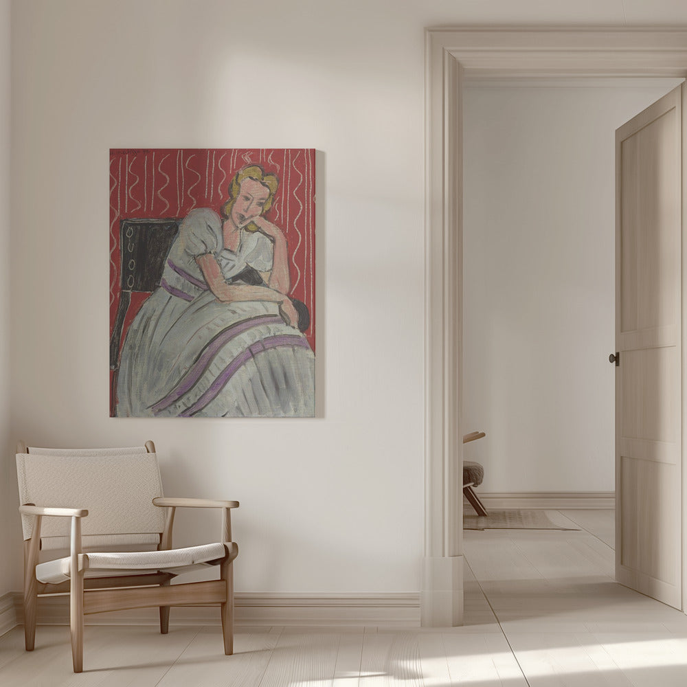 Artwork Jeune Femme Assise En Robe Grise -inches