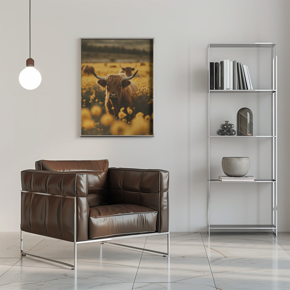 Highland Cows In Flower Field Wall Artwork 0
