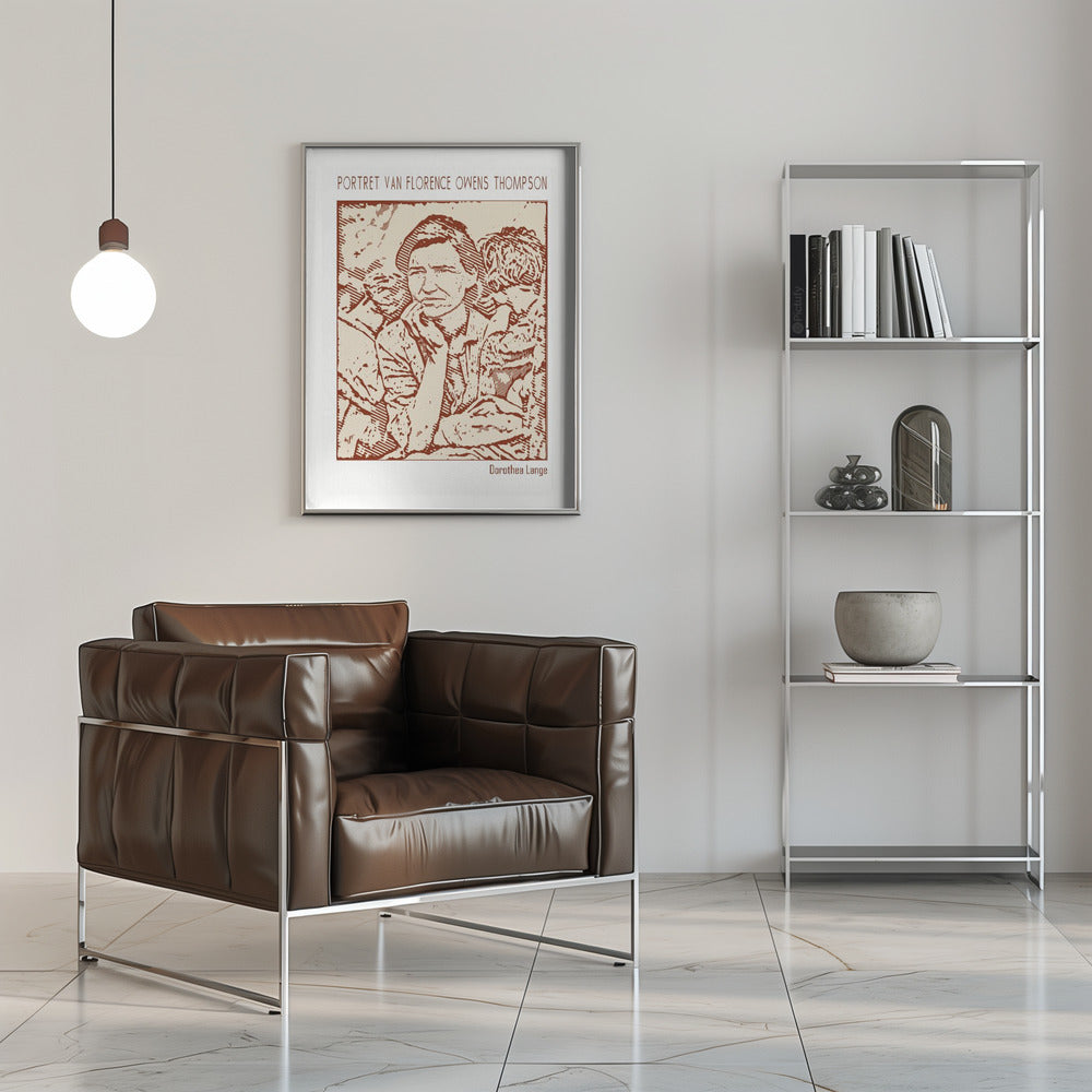 canvas prints Line Art Minimalist – Portret Van Florence Owens Thompson – Dorothea Lange16X20inches- Black Frame