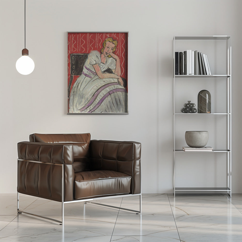 Artwork Jeune Femme Assise En Robe Grise -inches