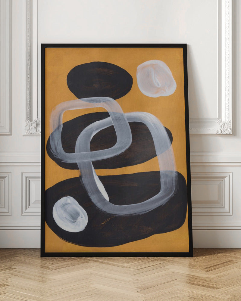 Midcentury Mustard Wall Artwork In Black Floating Frame
