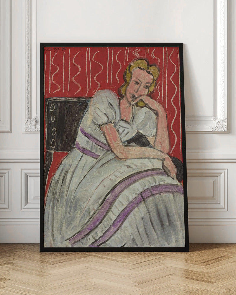Artwork Jeune Femme Assise En Robe Grise -inches