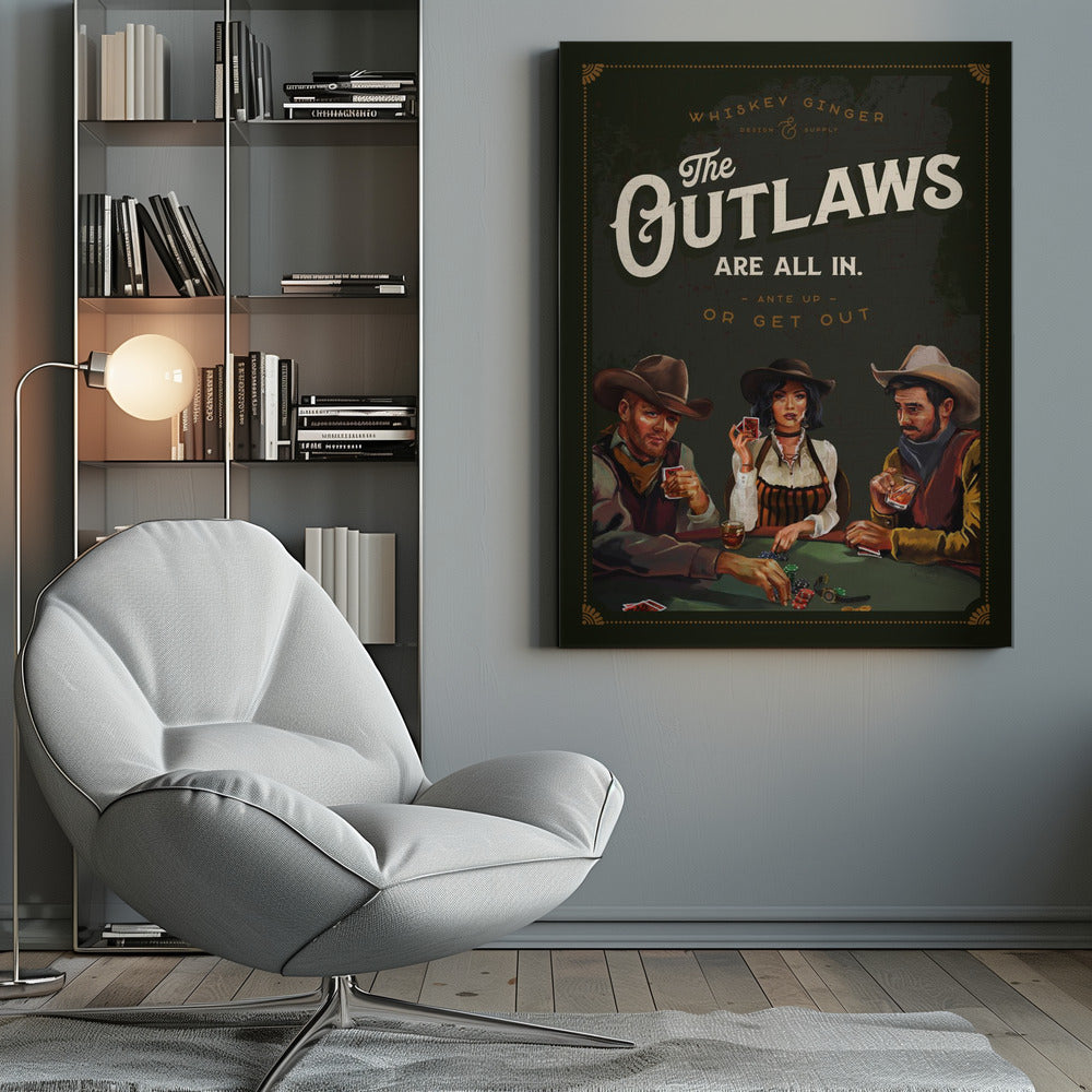 Outlaws Are All In Cool Cowboy Poker Art Wall Artwork 0