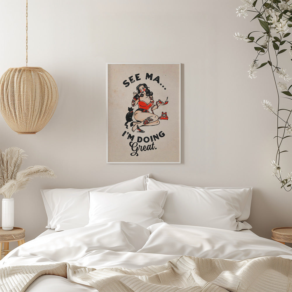 Wall art See Ma Poster Funny Vintage Pinup Girl & Cat