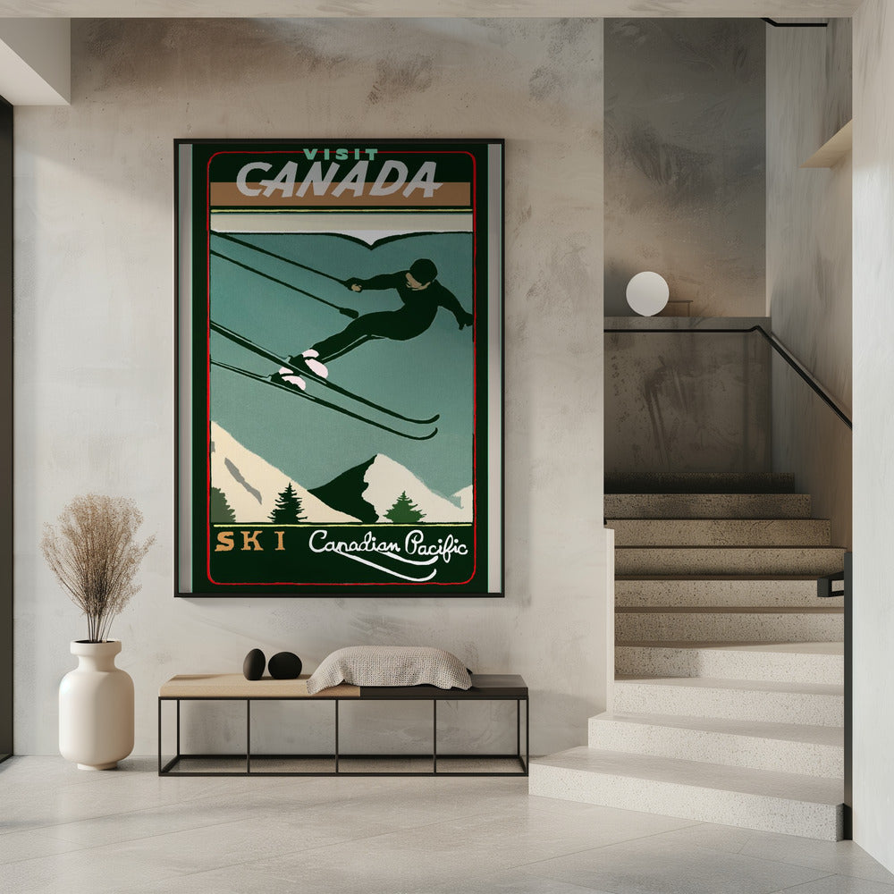 Wall art Winter Tourism: Vintage Ski Canada Poster-16X20inches-Gallery Wrapped (Ready to Hang)