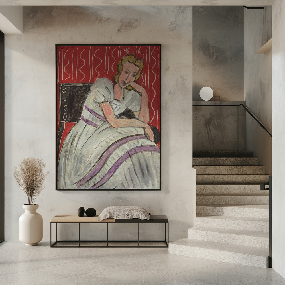 Artwork Jeune Femme Assise En Robe Grise -inches