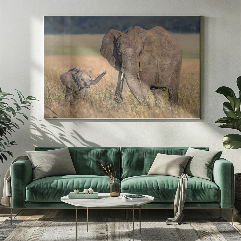 Artwork Mom elephant with calf20X16inches- Unframed