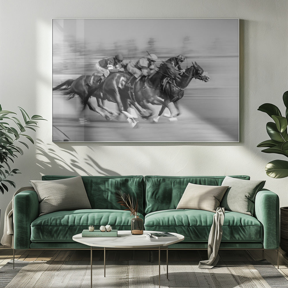 Artwork- Horse Racing @ Queen's Plate-48X36inches-In Black Floating Frame
