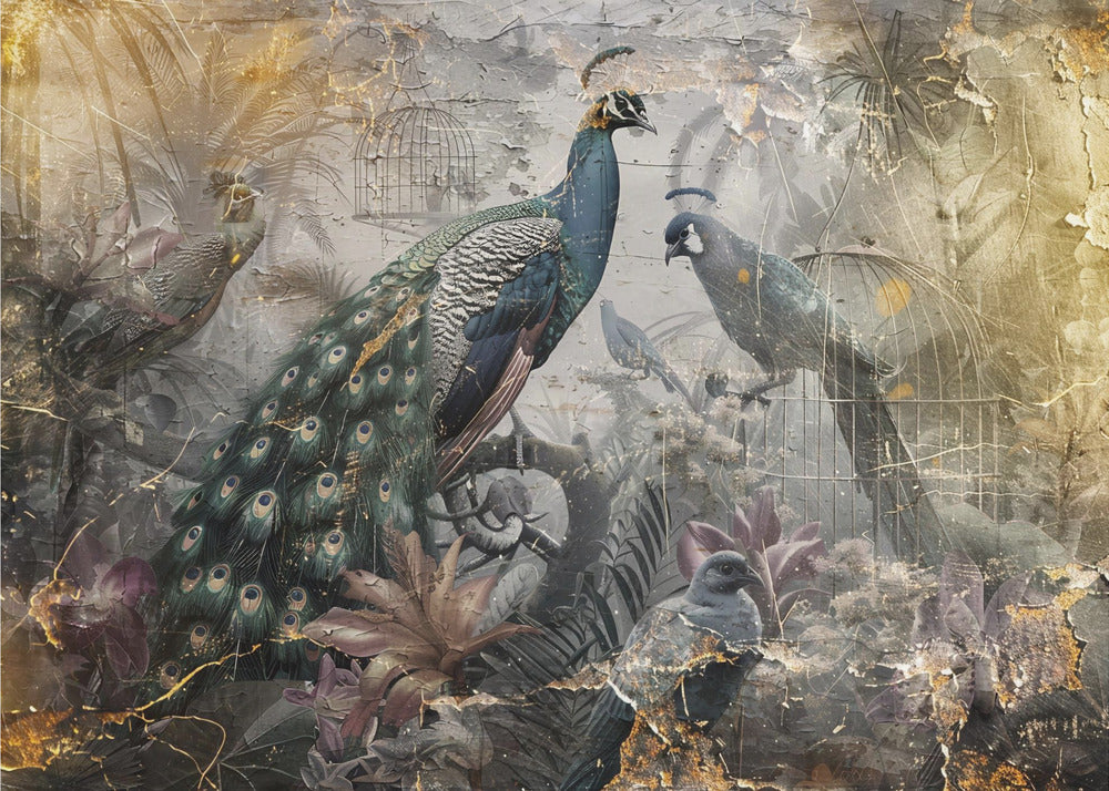 Bird Birds Animal Vintage Art Illustration Wallart 18 Wall Artwork In Black Floating Frame