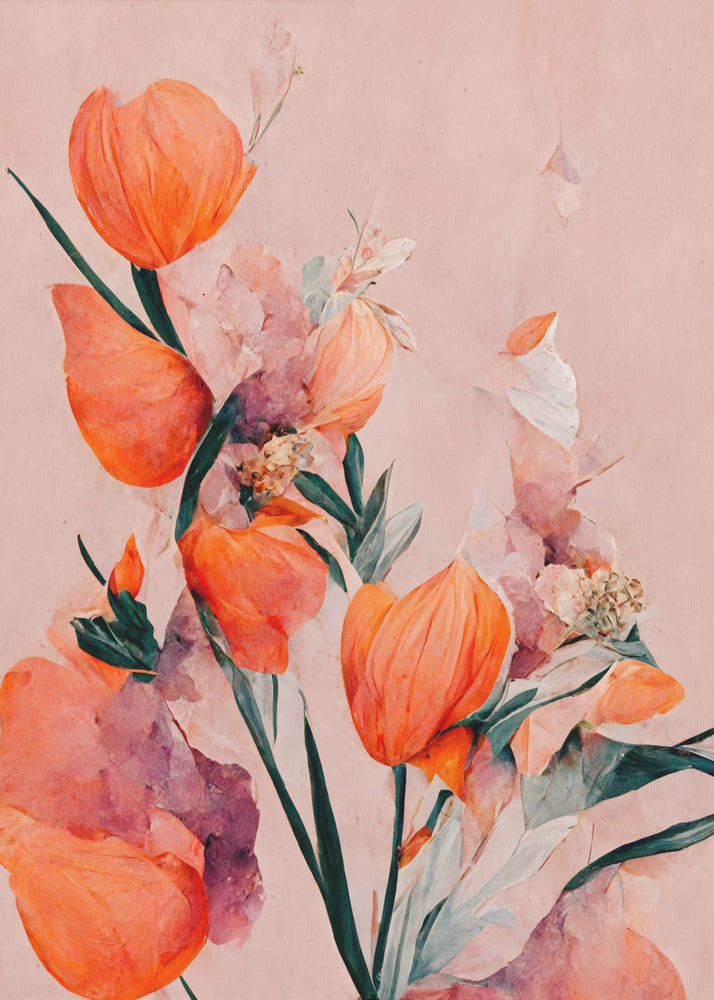 Orange Tulips Wall Artwork In Black Floating Frame